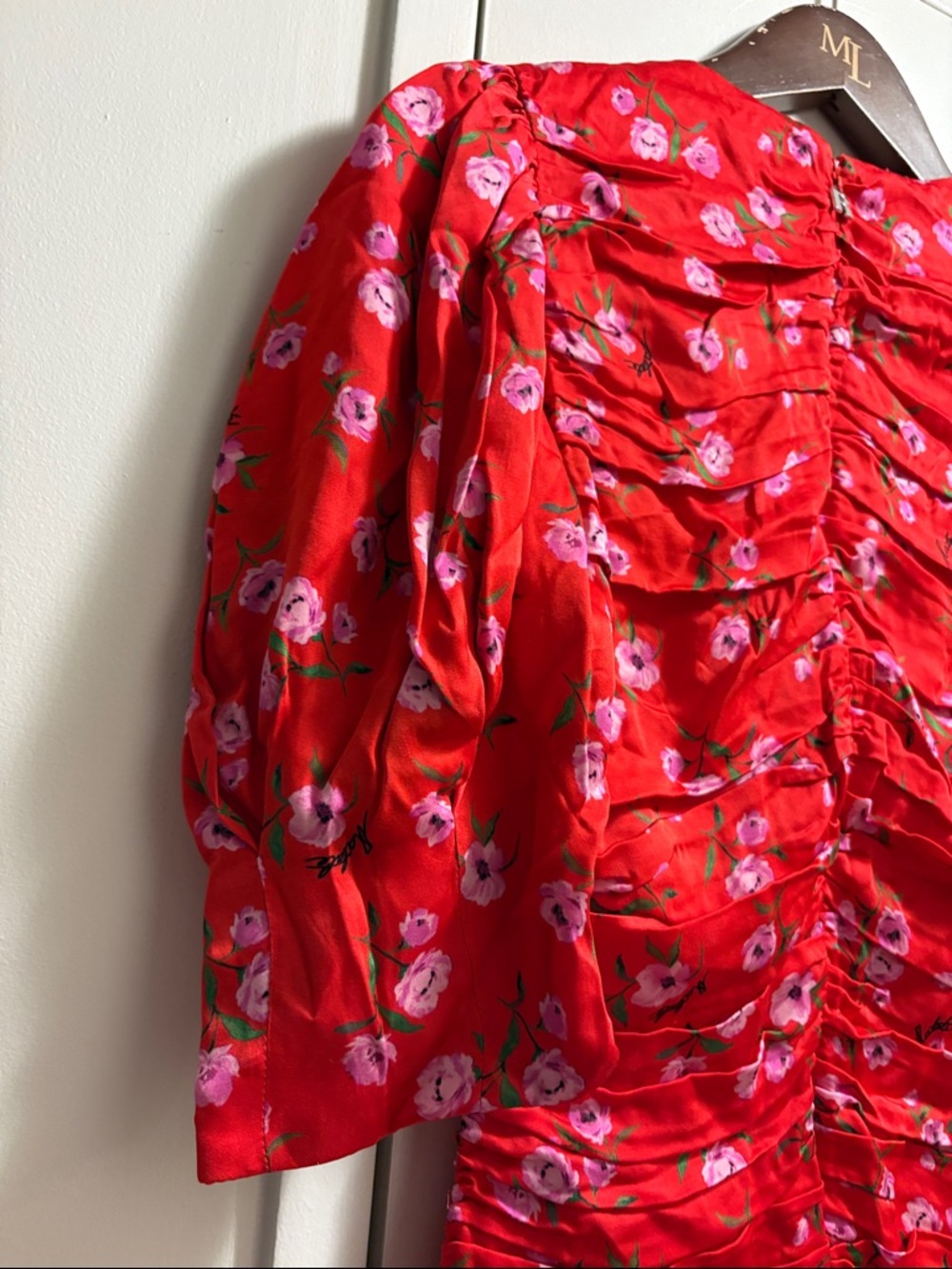 Rotate Red Floral Ruched Mini Dress - Picture 5 of 16